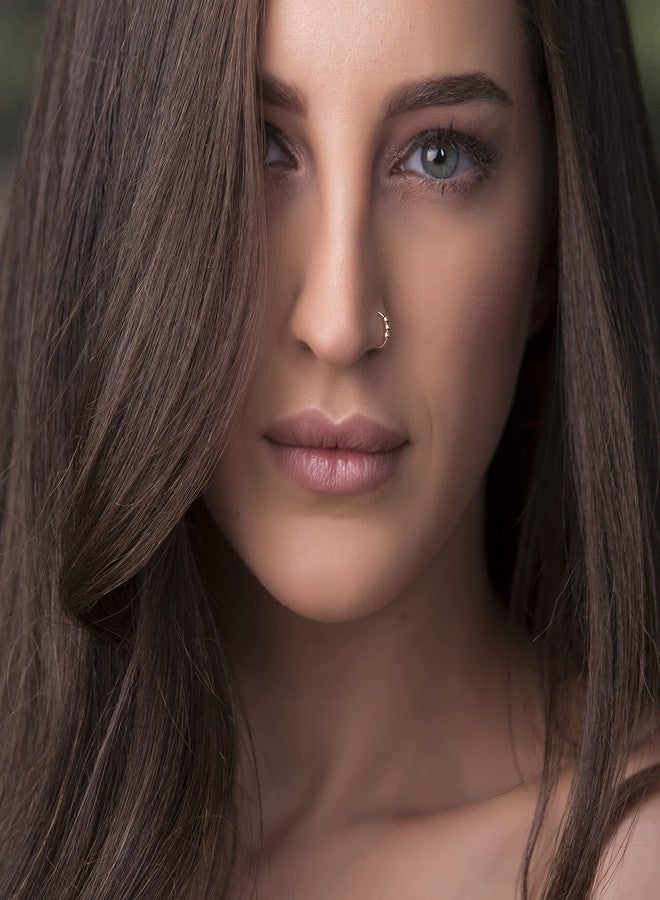 BILIBOOM Tiny 14k Gold Filled Beaded Nose Ring - 24 Gauge Thin Handmade Nose Hoop Gold Filled Snug Nose Ring Hoop -14k Gold Nose Piercing For Women - Cormfortable & Elegant Design - Comes with Gift Packaging - Image 2
